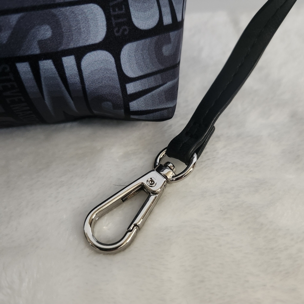 Steve Madden Black Gray Monogram Logo Pouch Bag - Picture 5 of 8
